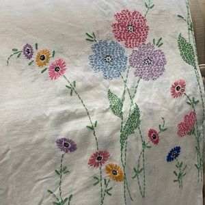 Rare vintage hand embroidered 72”x108” rectangular tablecloth.